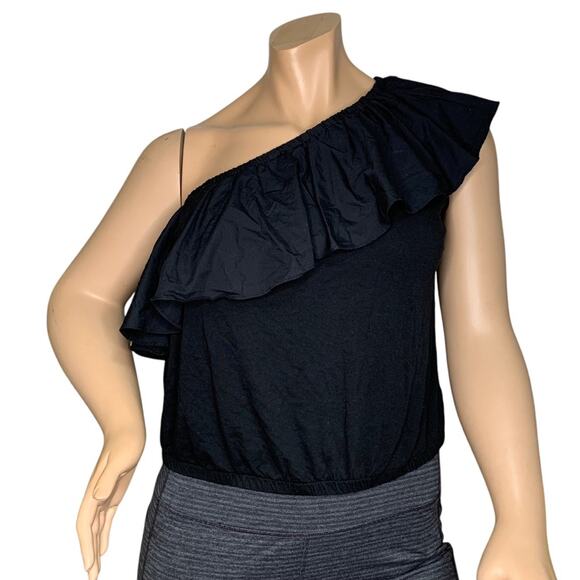a new day Tops - A new day one shoulder top with Ruffle Elastic on Hem Black Size